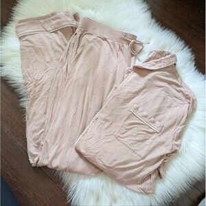 Cozy Earth Women's Bamboo Stretch-Knit Long Sleeve Pants Pink Pajama Set XL